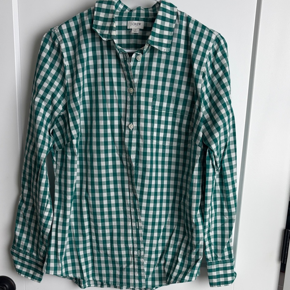 J. Crew Green and White Plaid Shirt